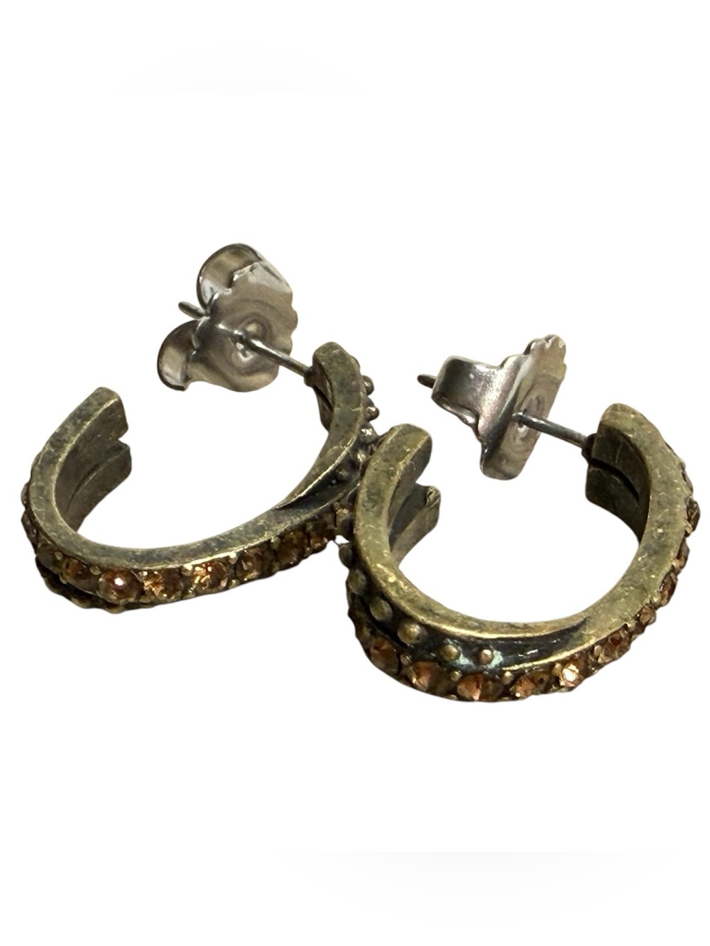 Lia Sophia Crossover Hoop Earrings Brass Tone Rhinestones